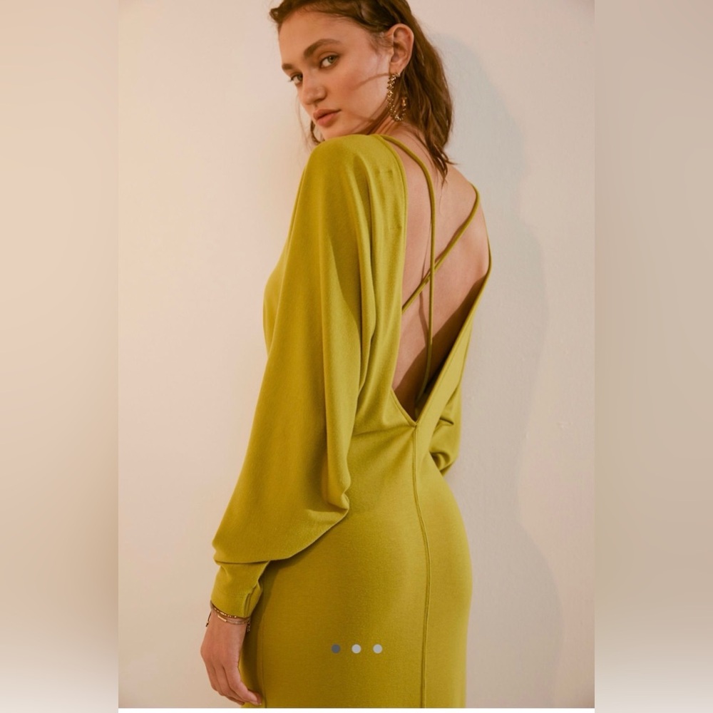 FREE PEOPLE BEACH PAROS MIDI DRESS, GILDED LIME, XSMALL